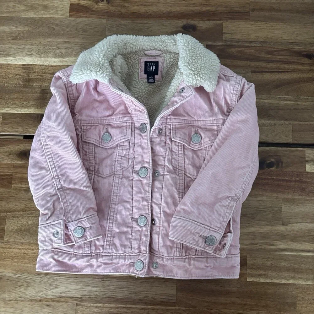 Gap‎ Toddler 3T Pink Corduroy Jacket Shearling Lined Western Neutrals School